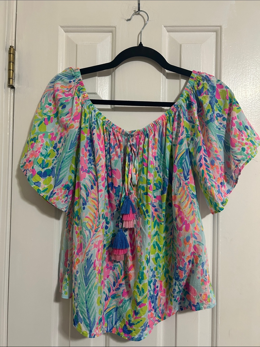 Lily Pulitzer, Sain Women's Off-Shoulder Floral Peasant Top in Multi, Size L